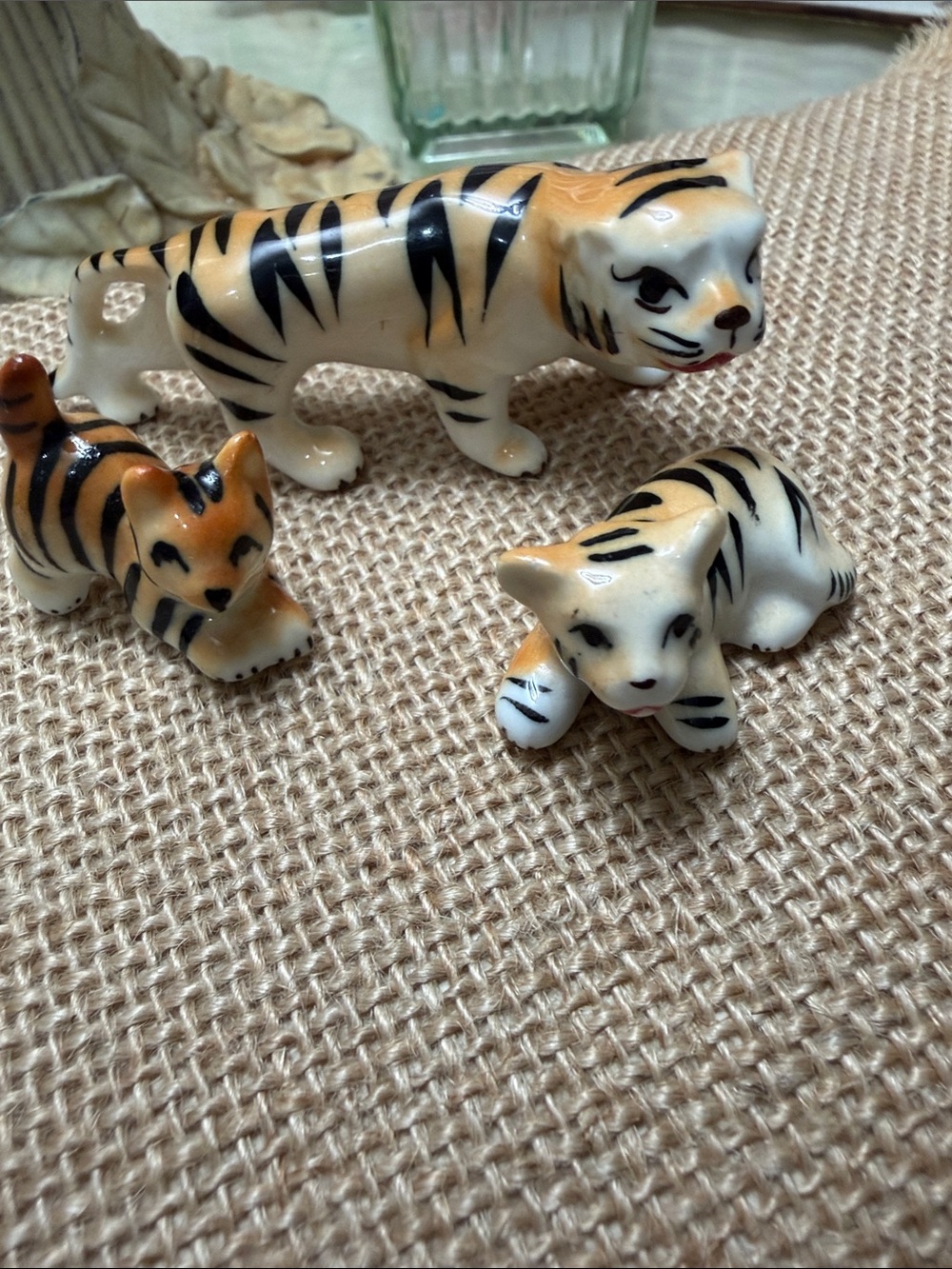 Hand-Painted Tiger Family- Orange and White porcelain